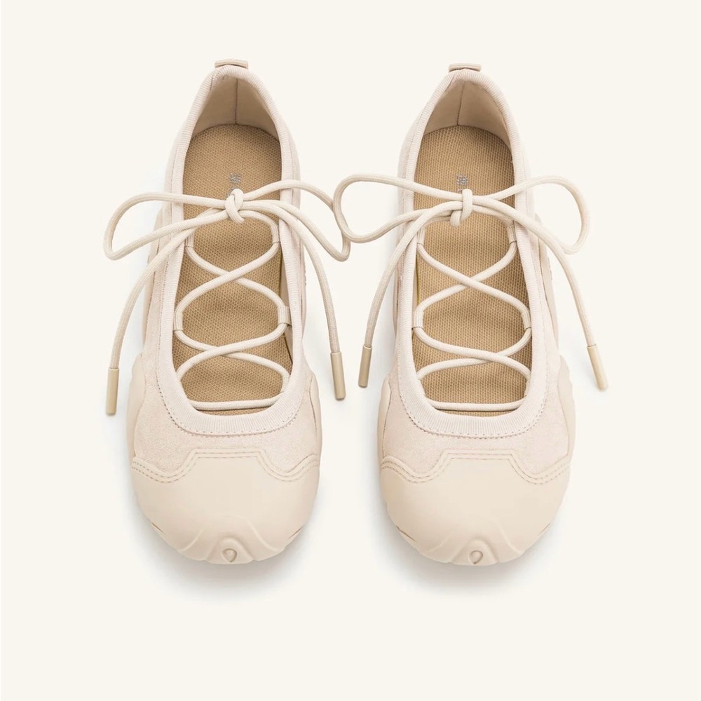 JW PEI Neutral Beige Lace-Up Ballet Flats